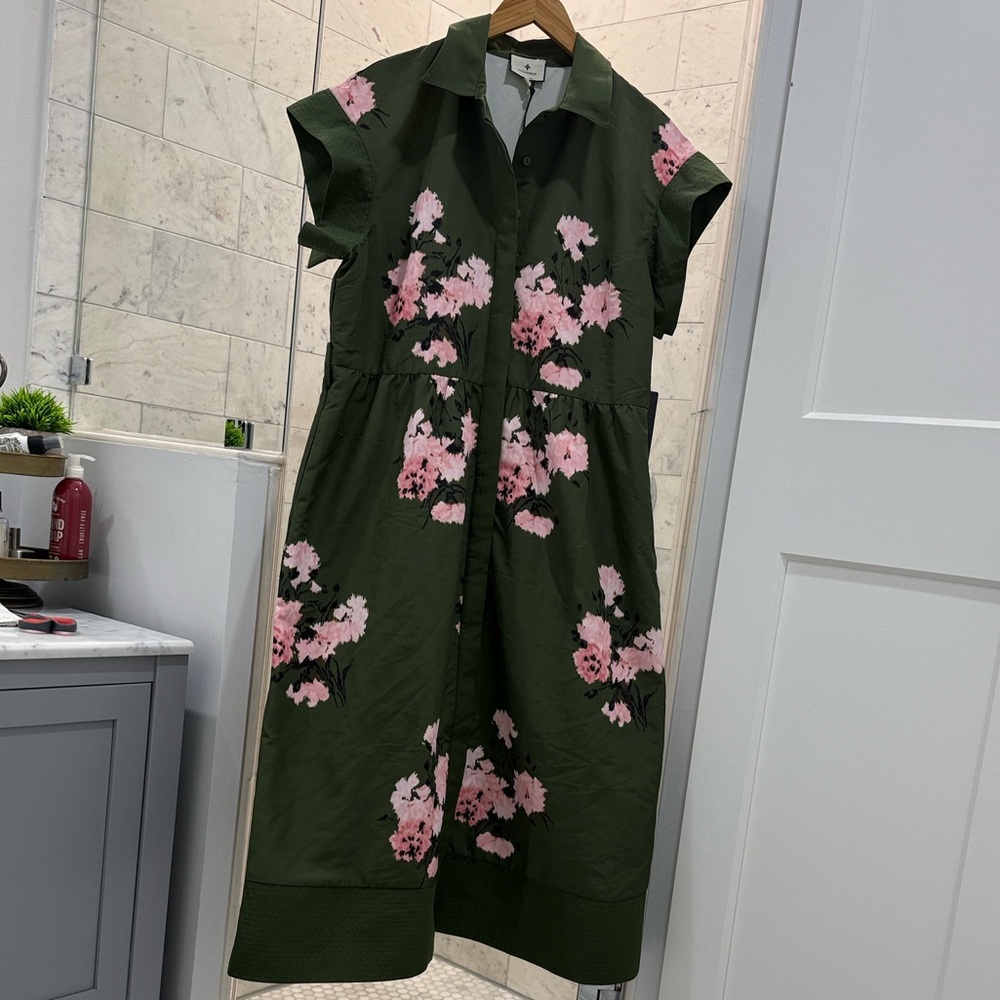 Tuckernuck Olive and Pressed Powder Floral Chloe Dress XXL NWT no belt